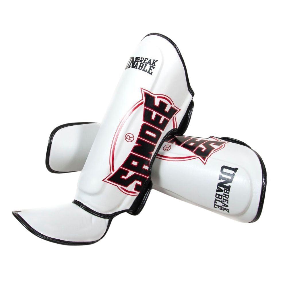 Protège-Tibias Blanc Metal Boxe - Taille L - Velcro Adhésif - Pour Sports De Combat