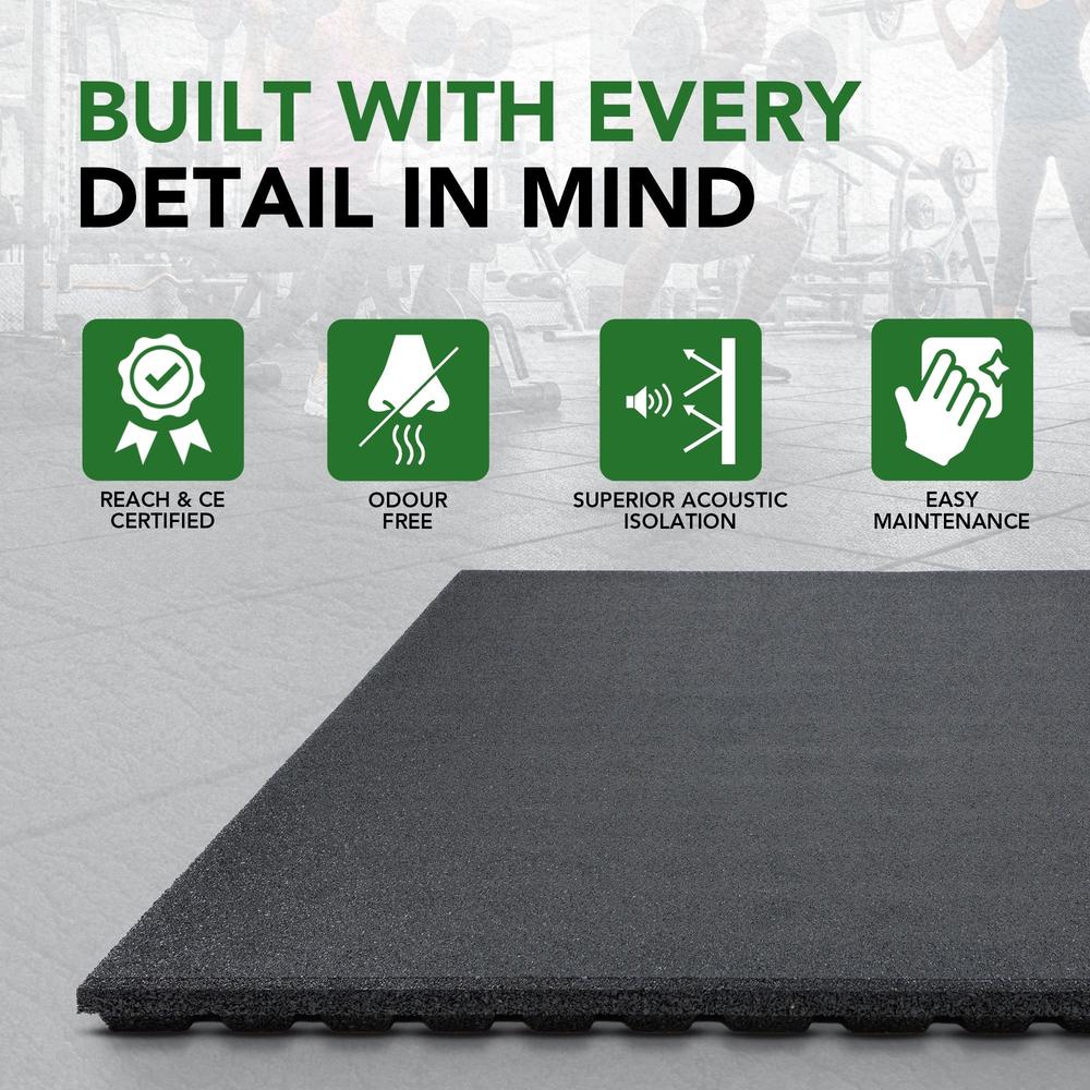 43mm PRO Anti-Shock Rubber Gym Flooring Tile-Sprung Gym Flooring
