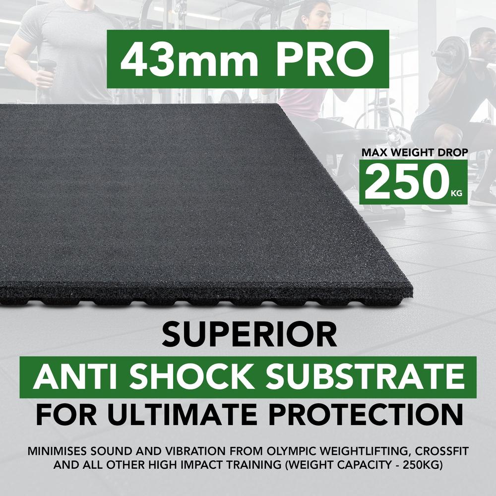 43mm PRO Anti-Shock Rubber Gym Flooring Tile-Sprung Gym Flooring