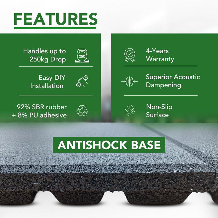 43mm PRO Anti-Shock Rubber Gym Flooring Tile-Sprung Gym Flooring