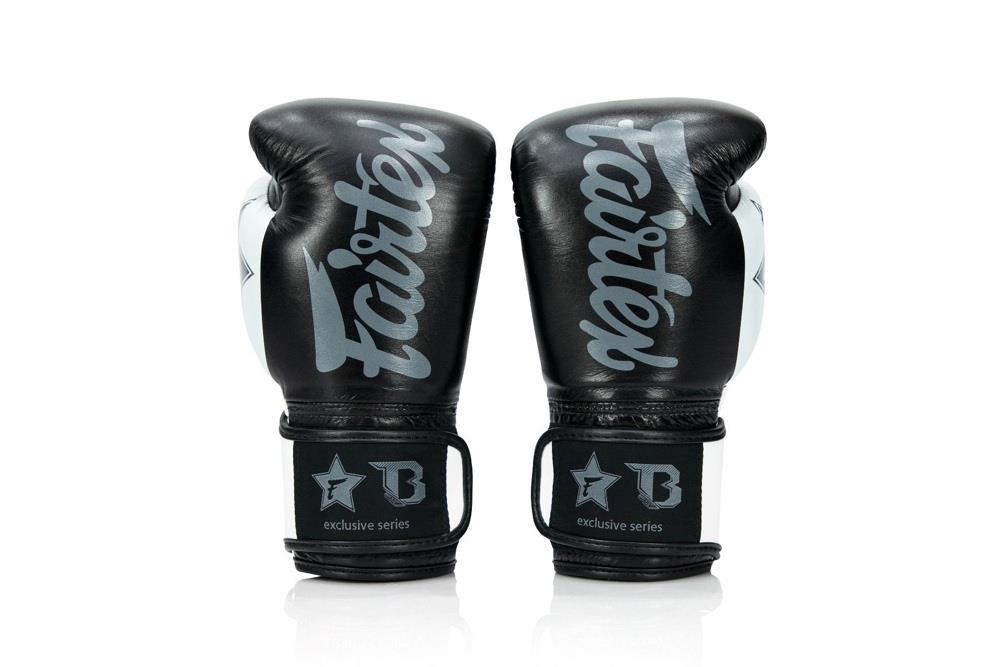 Fairtex x Booster Muay Thai Boxing Gloves - Black/White-FEUK