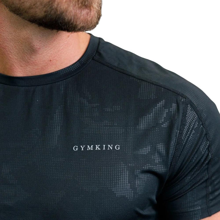 Gym King Debossed Camo Short Sleeve T-Shirt - Black-Fight Equipment UK