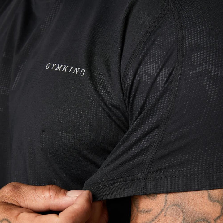 Gym King Debossed Camo Short Sleeve T-Shirt - Black-Fight Equipment UK