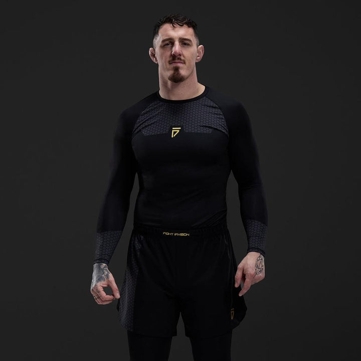 Gym King Fight Division Combat Long Sleeve Rash Guard - Black