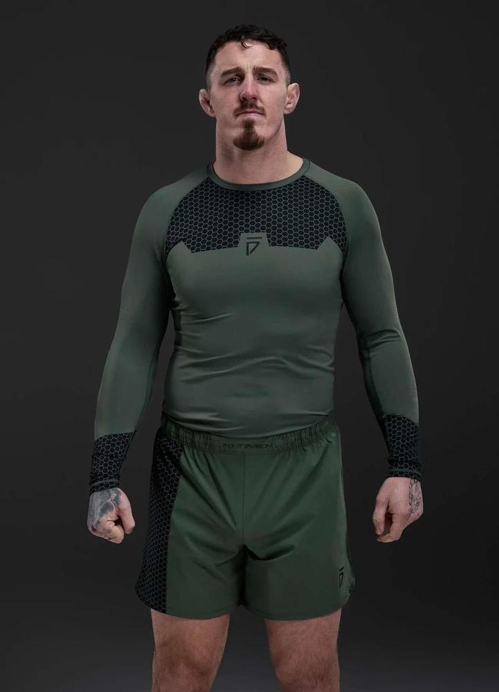 Gym King Fight Division Combat Long Sleeve Rash Guard - Deep Olive-Gym King