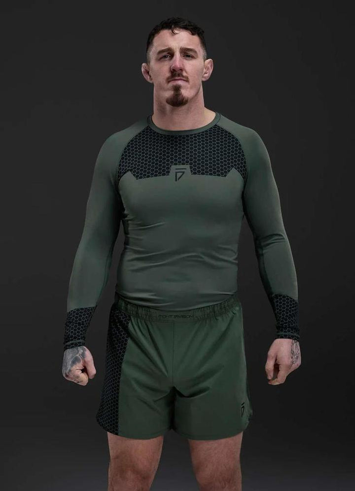 Gym King Fight Division Combat Long Sleeve Rash Guard - Deep Olive-Gym King