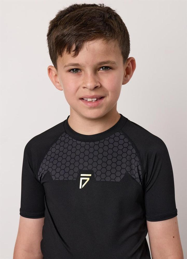Gym King Fight Division Combat Short Sleeve Kids Rash Guard - Black-Gym King