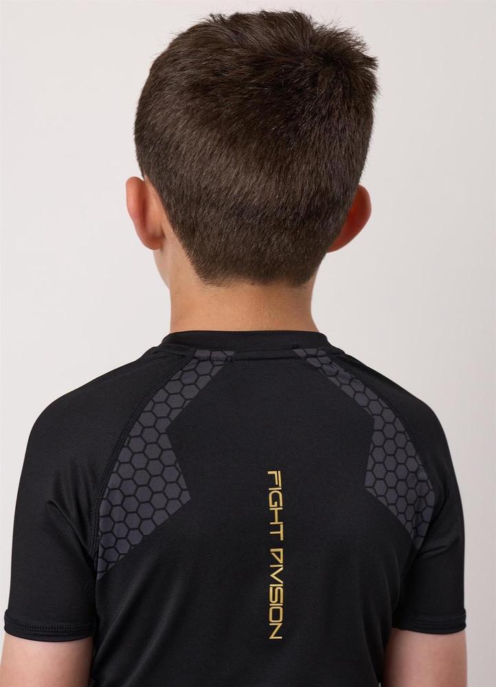 Gym King Fight Division Combat Short Sleeve Kids Rash Guard - Black-Gym King