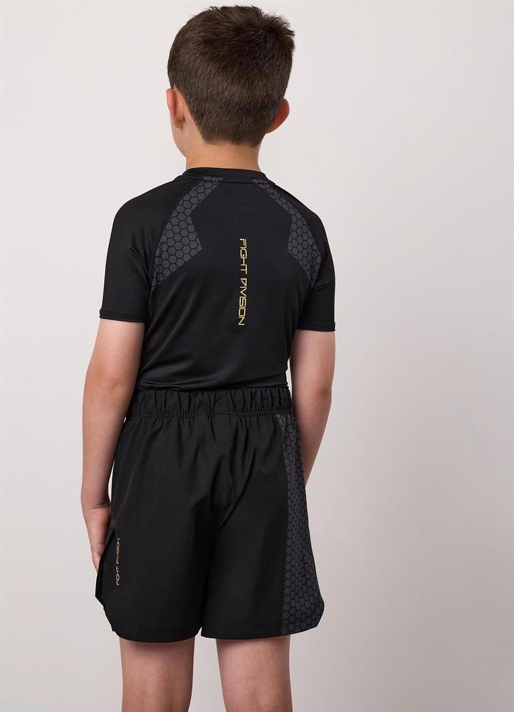 Gym King Fight Division Combat Short Sleeve Kids Rash Guard - Black-Gym King