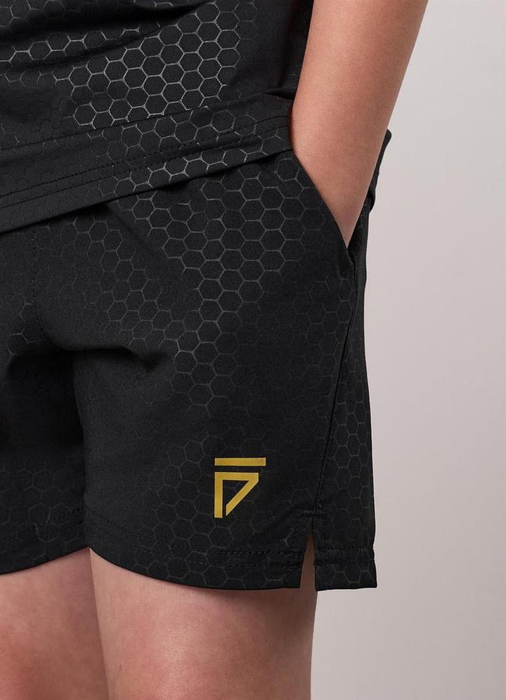 Gym King Fight Division Kids Debossed Training 5" Shorts - Black/Gold-Gym King