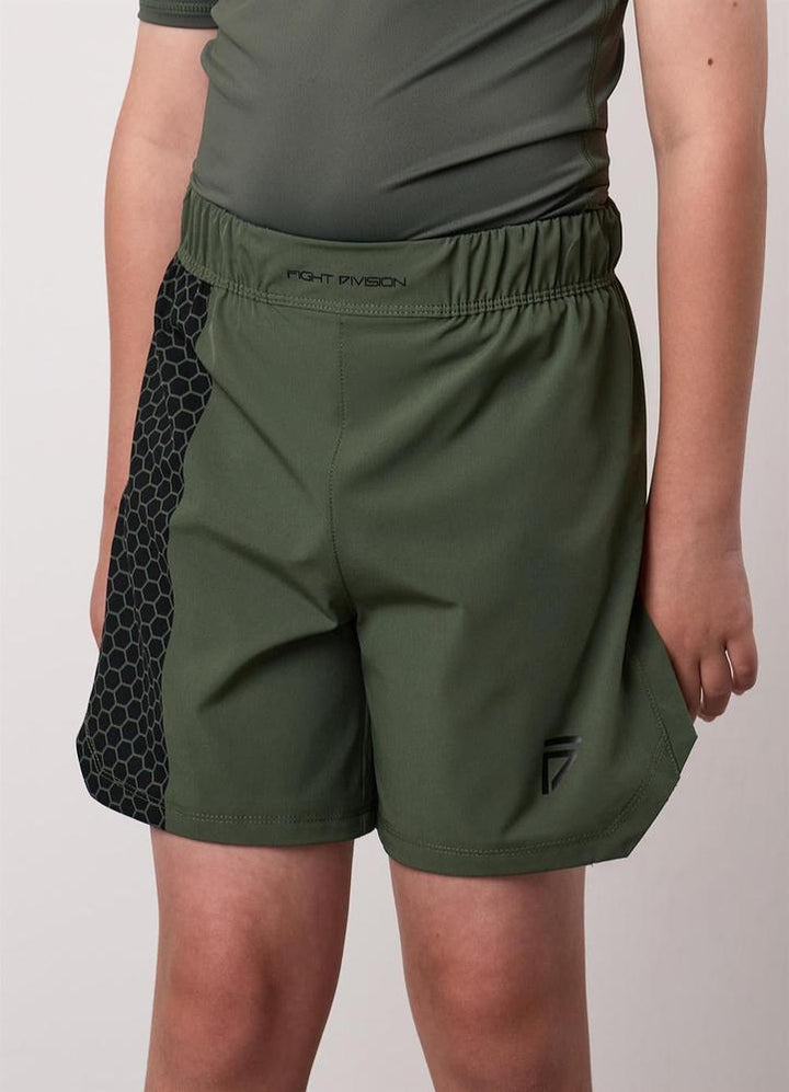 Gym King Fight Division Combat 7" Kids Shorts - Deep Olive-Gym King