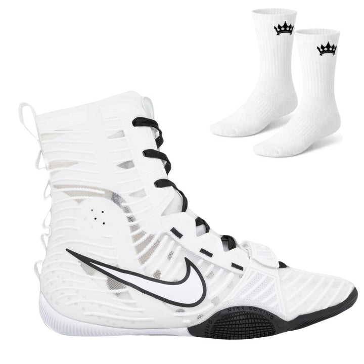 Nike Hyper KO 3 Boxing Boots - White/Black - Free Socks-Nike