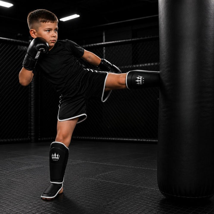 Playerz Kids SparTech Shin Guard - Black-Playerz Boxing