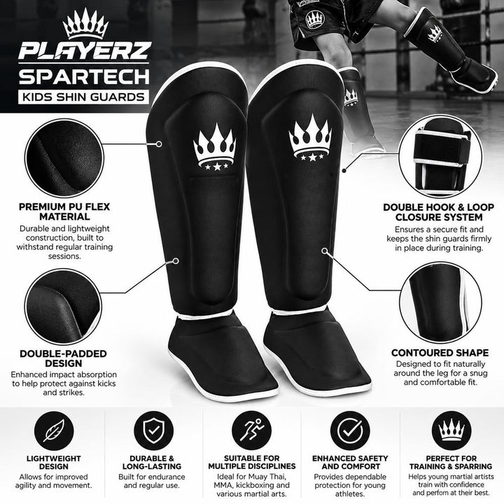 Playerz Kids SparTech Shin Guard - Black-Playerz Boxing