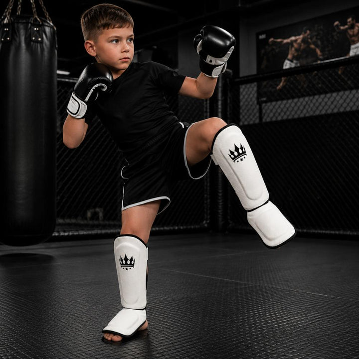 Playerz Kids SparTech Shin Guard - White-Playerz Boxing