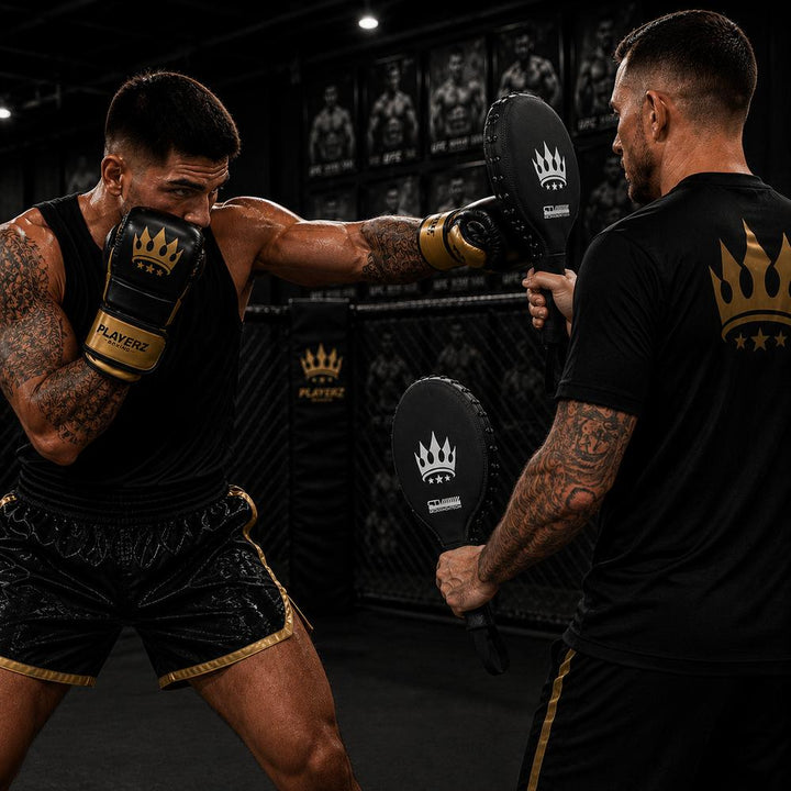 Playerz Power MMA Sparring Gloves - Black/Gold-Playerz Boxing
