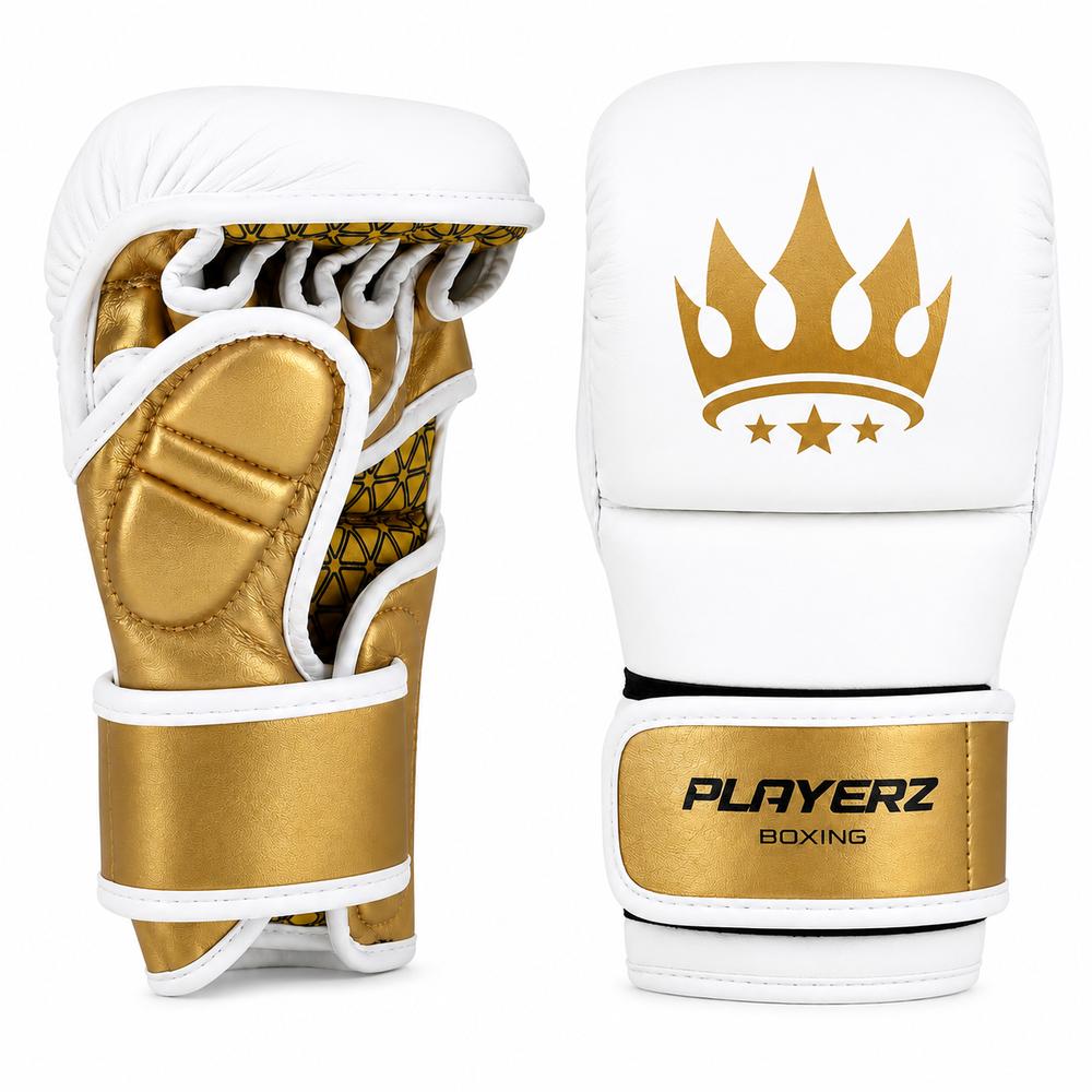 Playerz Power MMA Sparring Gloves - White/Gold-Playerz Boxing