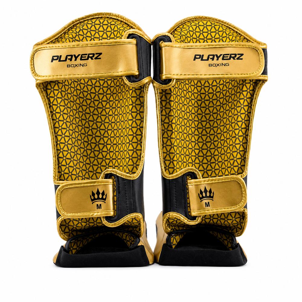 Playerz Power Shin Guards - Black/Gold-Playerz Boxing