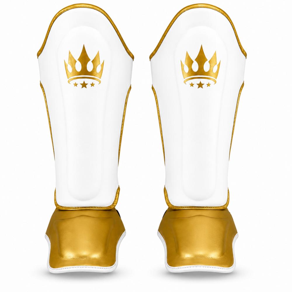 Playerz Power Shin Guards - White/Gold-Playerz Boxing