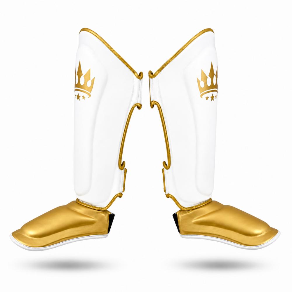 Playerz Power Shin Guards - White/Gold-Playerz Boxing