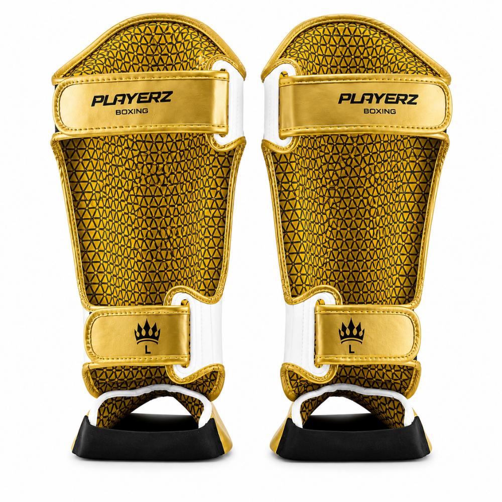 Playerz Power Shin Guards - White/Gold-Playerz Boxing