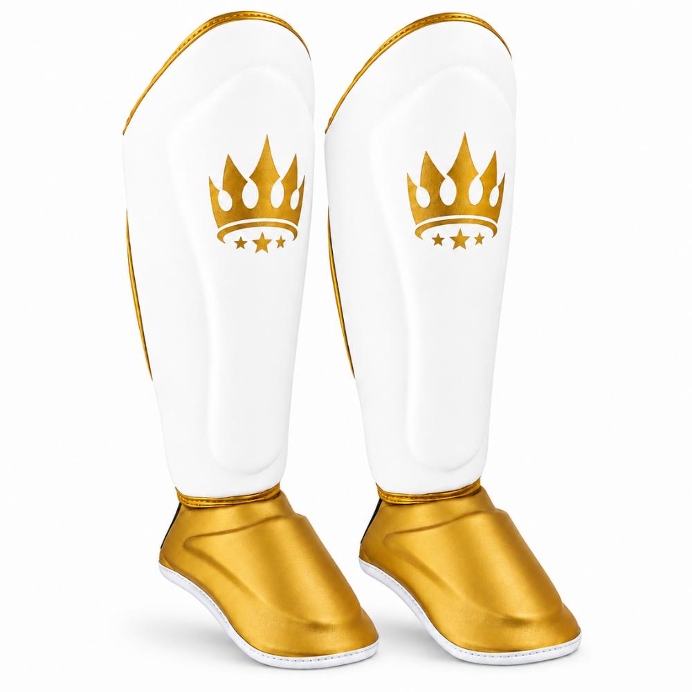 Playerz Power Shin Guards - White/Gold-Playerz Boxing