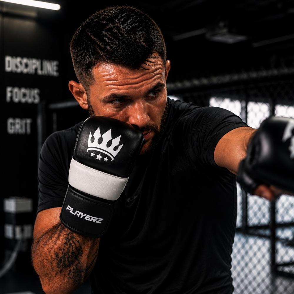 Playerz ProTech MMA Gloves - Black/White-Playerz Boxing
