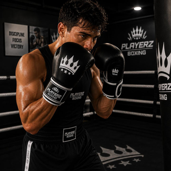 Playerz SparTech Boxing Gloves - Black/White-Playerz Boxing