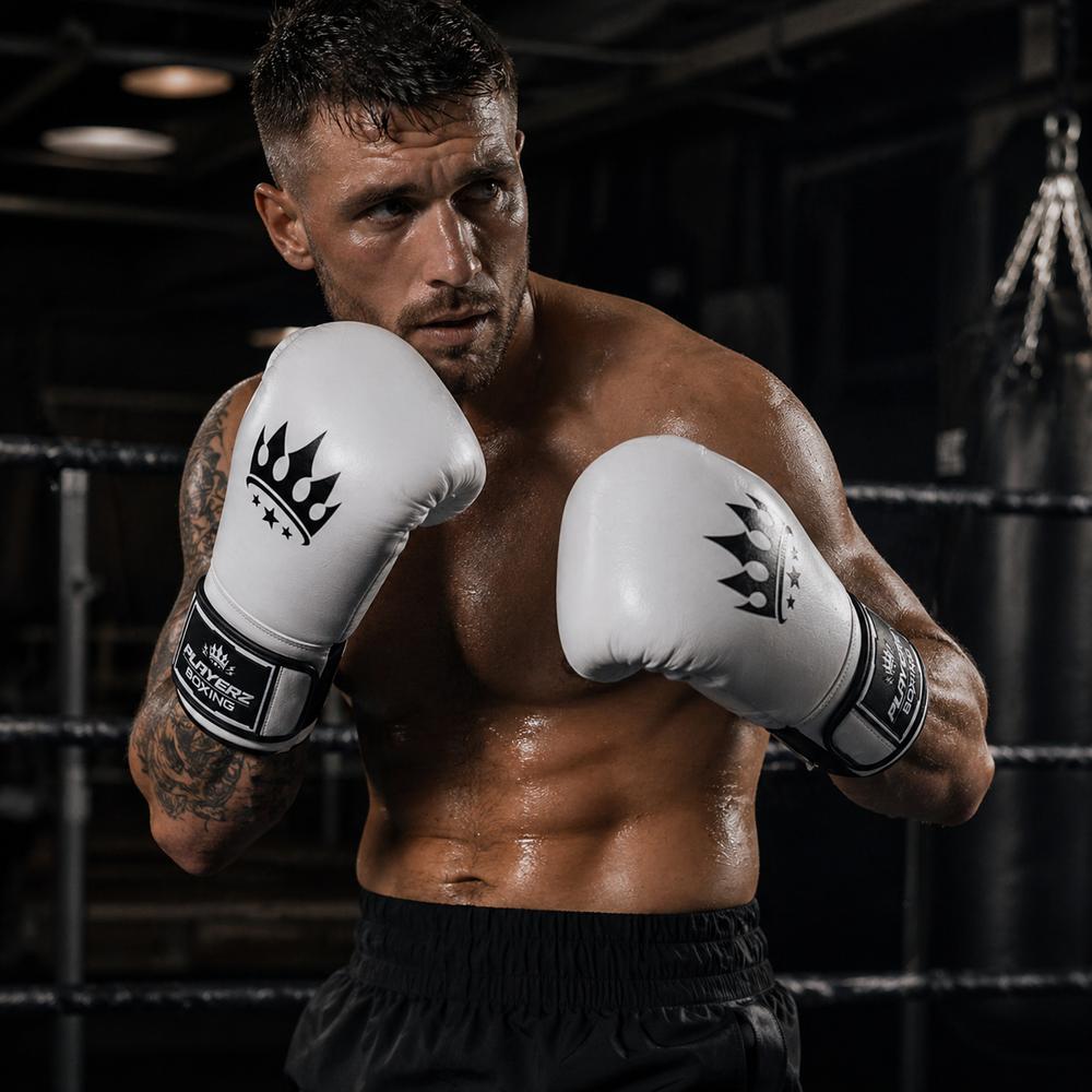 Playerz SparTech Boxing Gloves - White/Black-Playerz Boxing