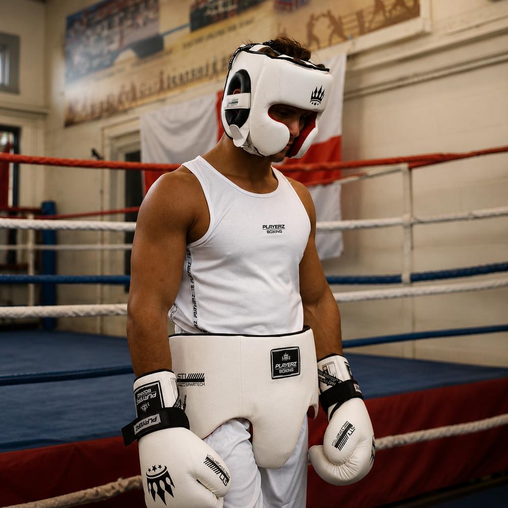 Playerz SparTech Groin Guard - White/Black-Playerz Boxing