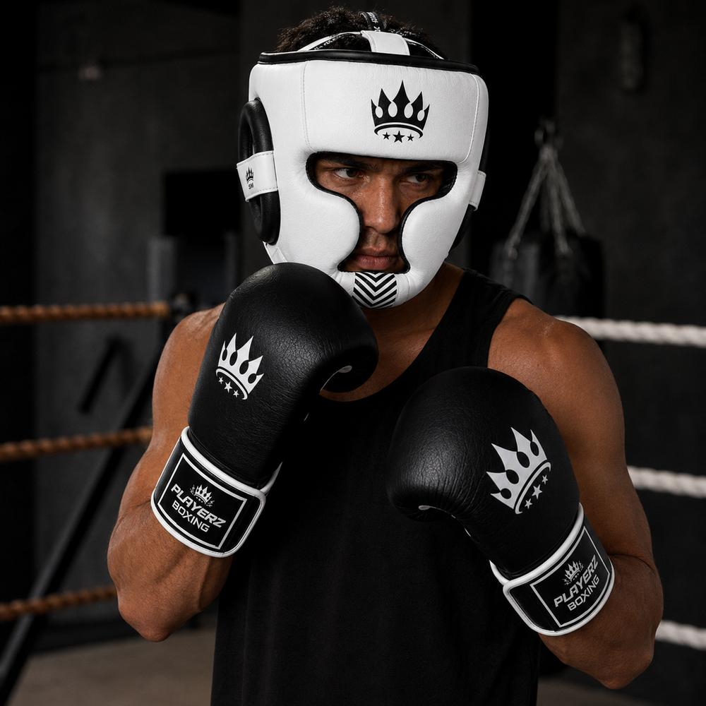 Playerz SparTech Head Guard - White/Black-Playerz Boxing