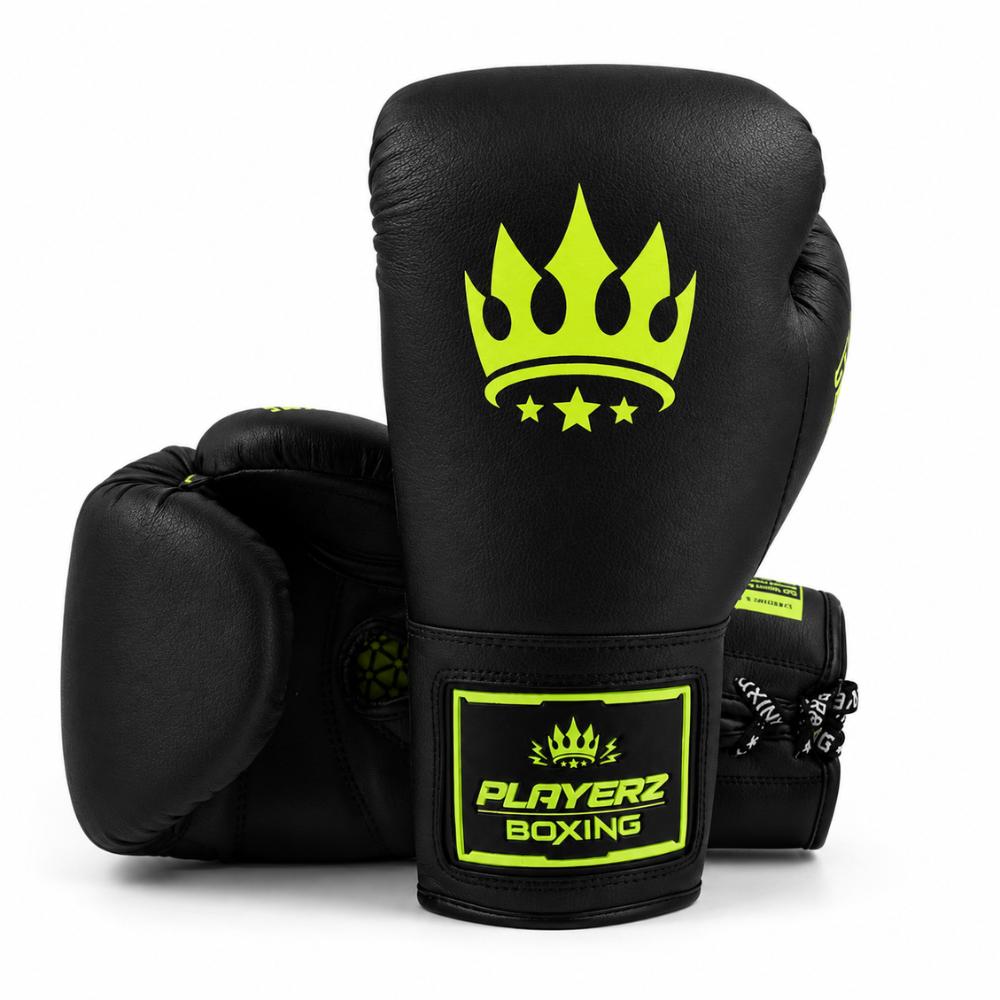 Playerz SparTech Lace Boxing Gloves - Black/Neon-Playerz Boxing