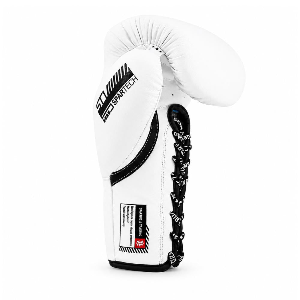 Playerz SparTech Lace Boxing Gloves - White/Black-Playerz Boxing