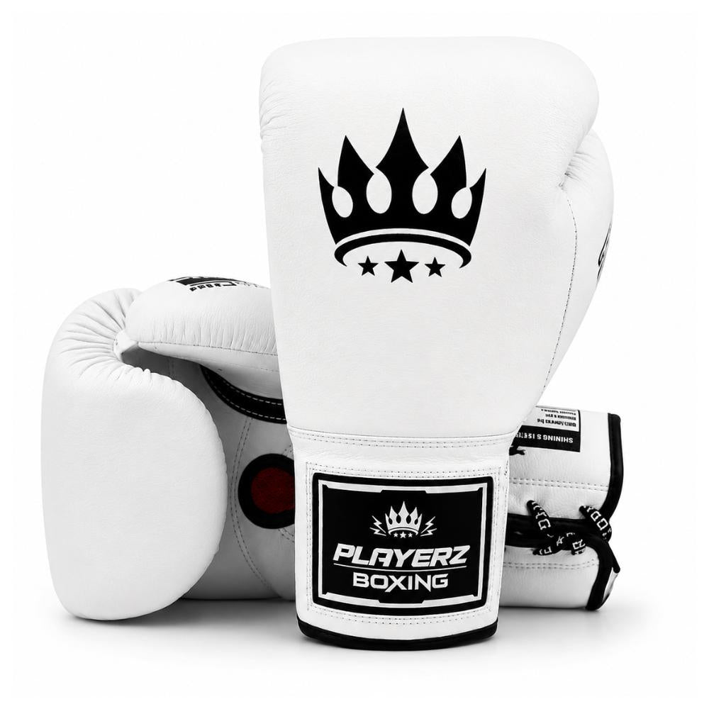 Playerz SparTech Lace Boxing Gloves - White/Black-Playerz Boxing