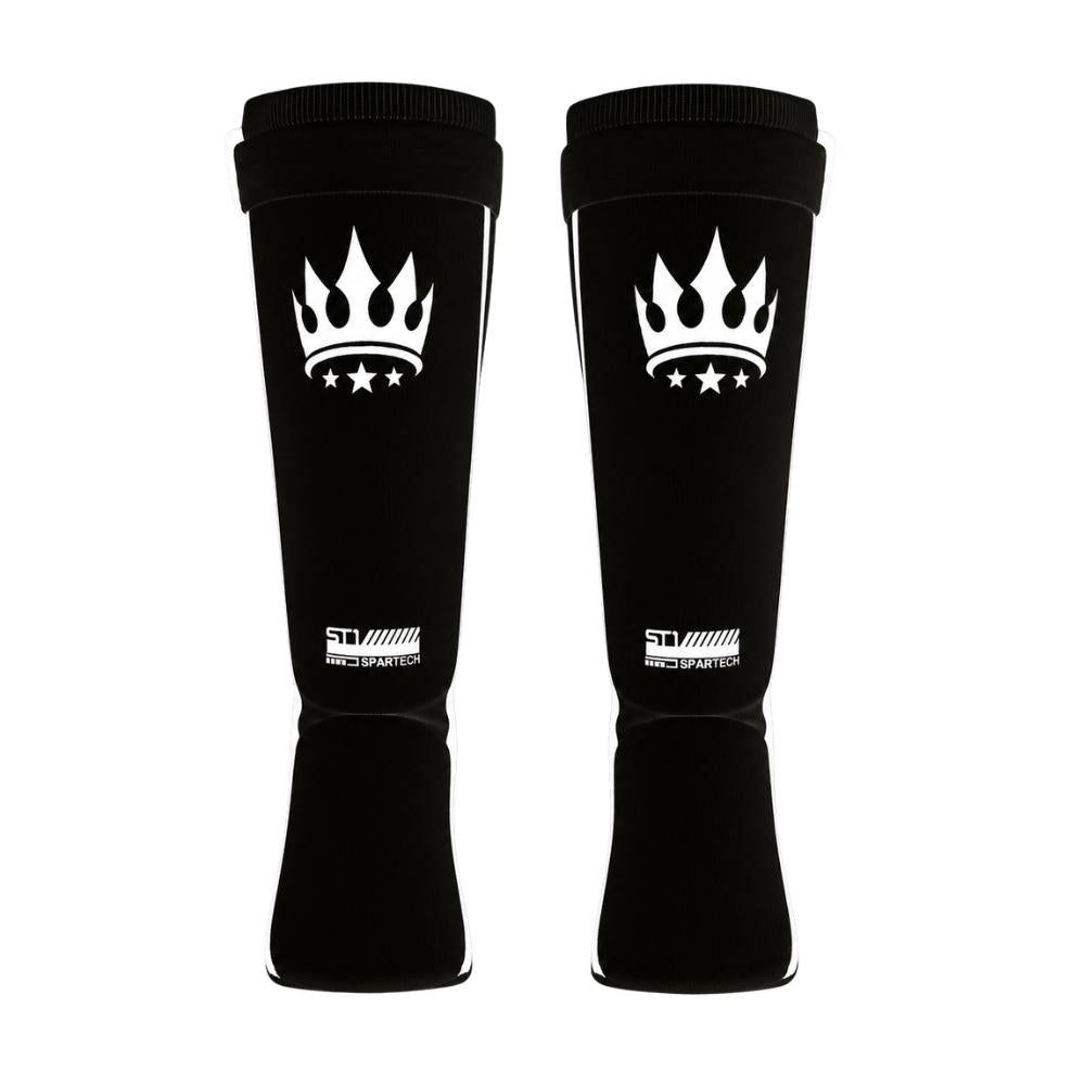 Playerz SparTech Lightweight Cotton Shin Guards - Black/White - Adults & Kids-Playerz Boxing