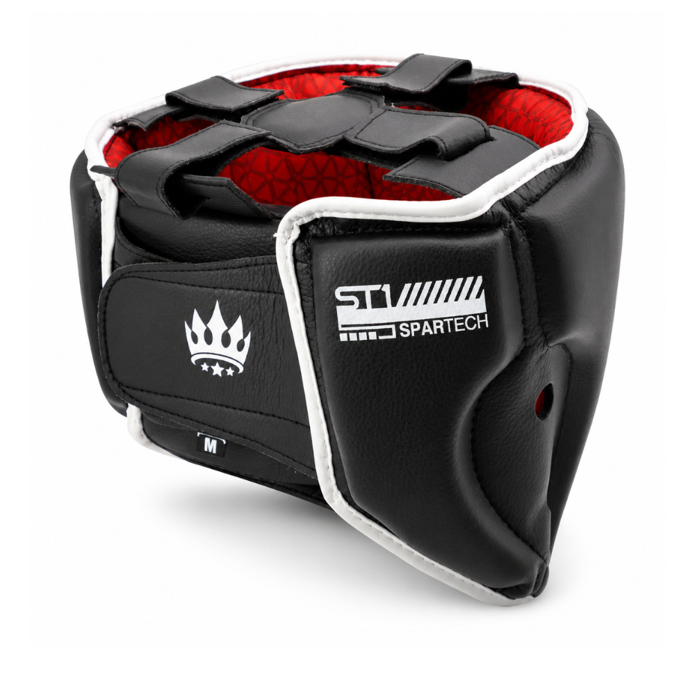 Playerz SparTech Open Face Head Guard - Black/White-Playerz Boxing