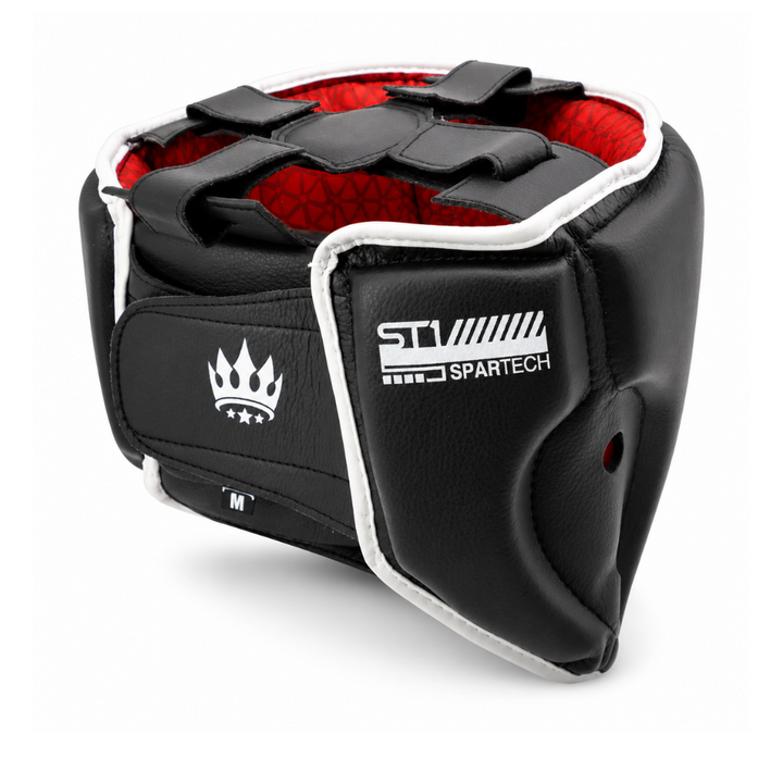 Playerz SparTech Open Face Head Guard - Black/White-Playerz Boxing