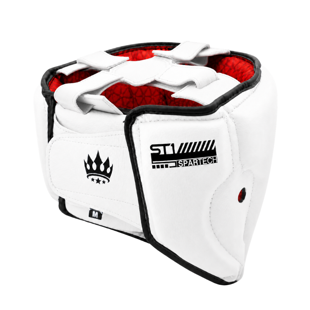 Playerz SparTech Open Face Head Guard - White/Black-Playerz Boxing