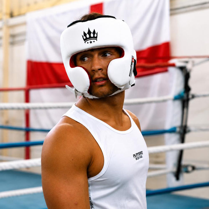 Playerz SparTech Pro Head Guard - White/Black-Playerz Boxing