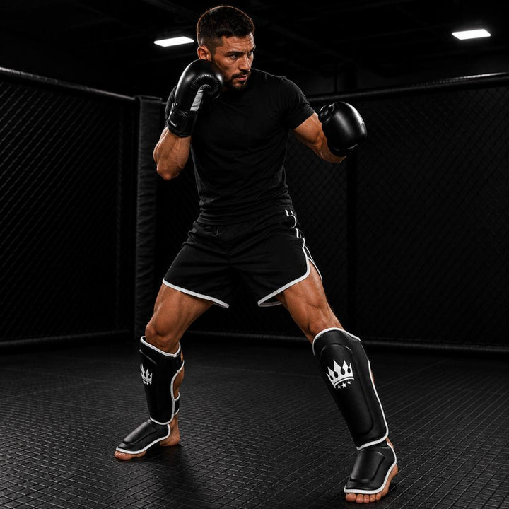 Playerz SparTech Shin Guards - Black/White-Playerz Boxing