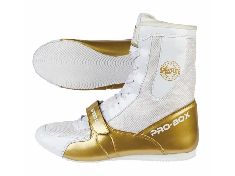 Pro Box Speed Lite Boxing Boots - White/Gold-FEUK