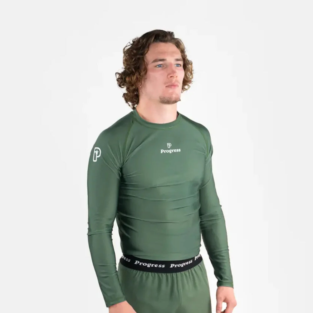 Progress Academy Long Sleeve BJJ Rash Guard - Khaki-Progress BJJ