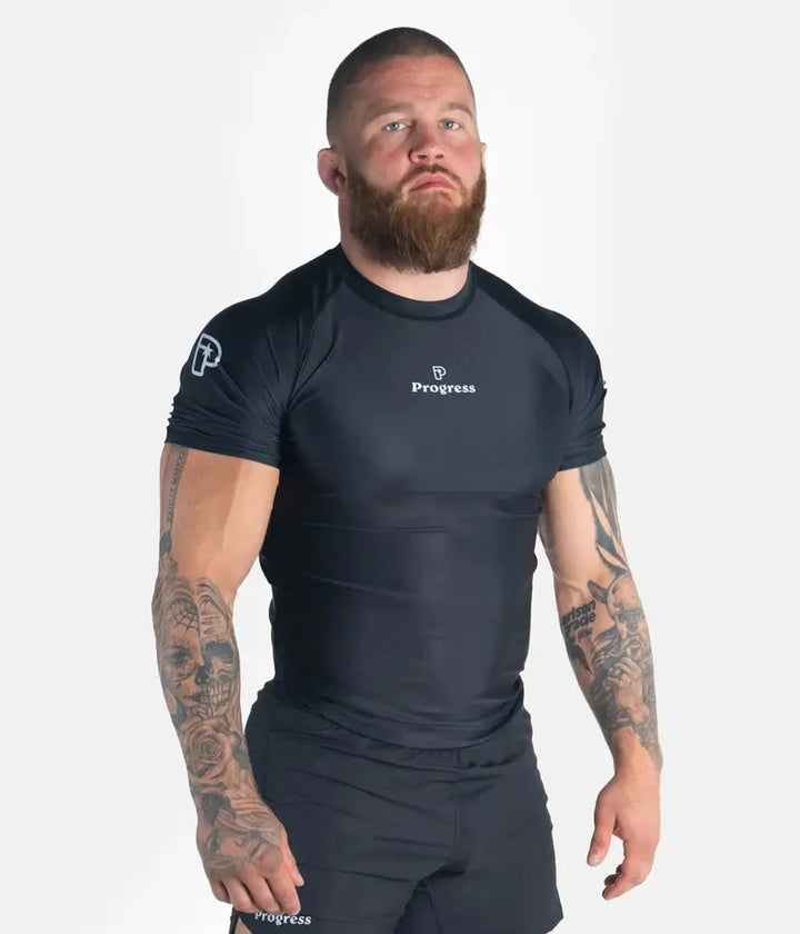 Progress Academy Short Sleeve BJJ Rash Guard Black