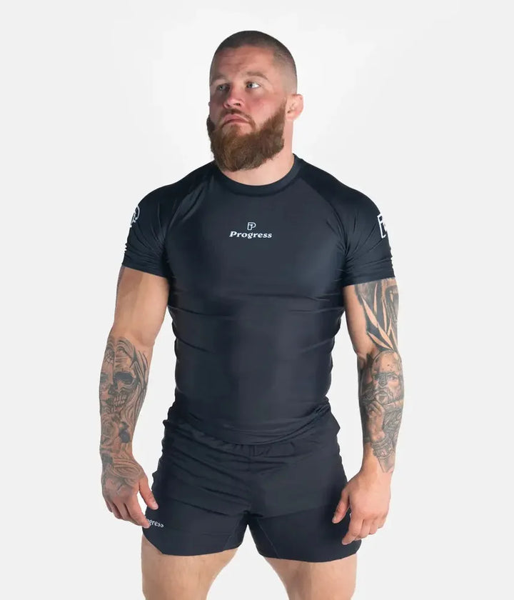 Progress Academy Short Sleeve BJJ Rash Guard Black
