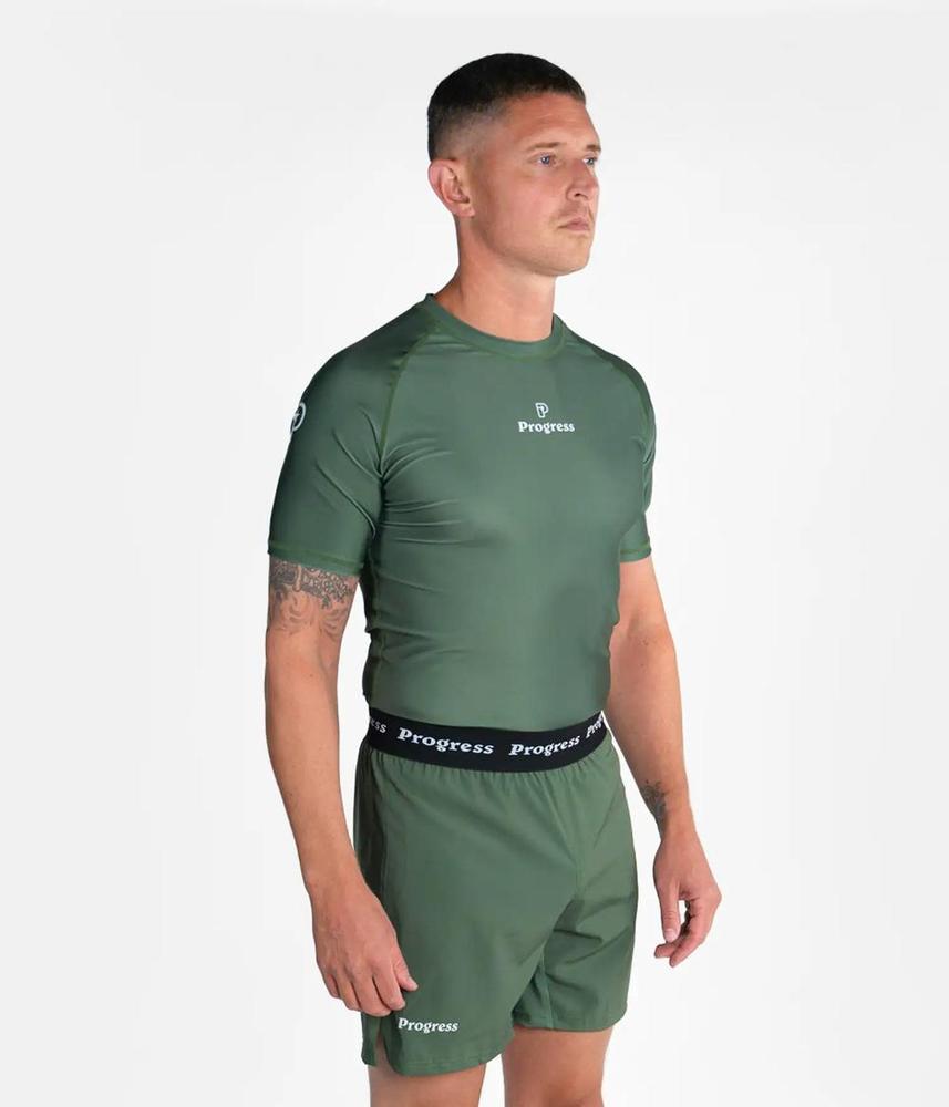 Progress Academy Short Sleeve BJJ Rash Guard Khaki