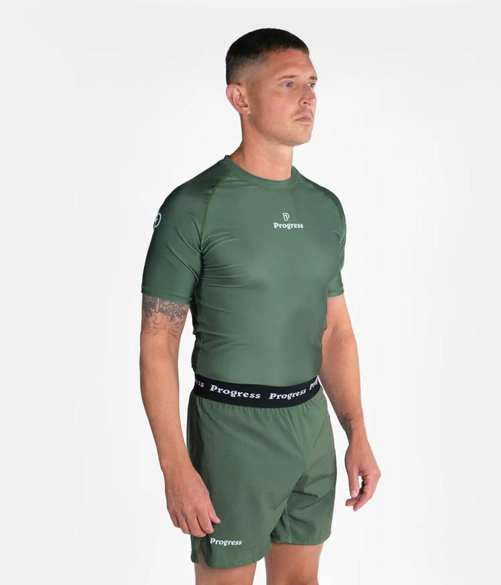 Progress Academy Short Sleeve BJJ Rash Guard Khaki