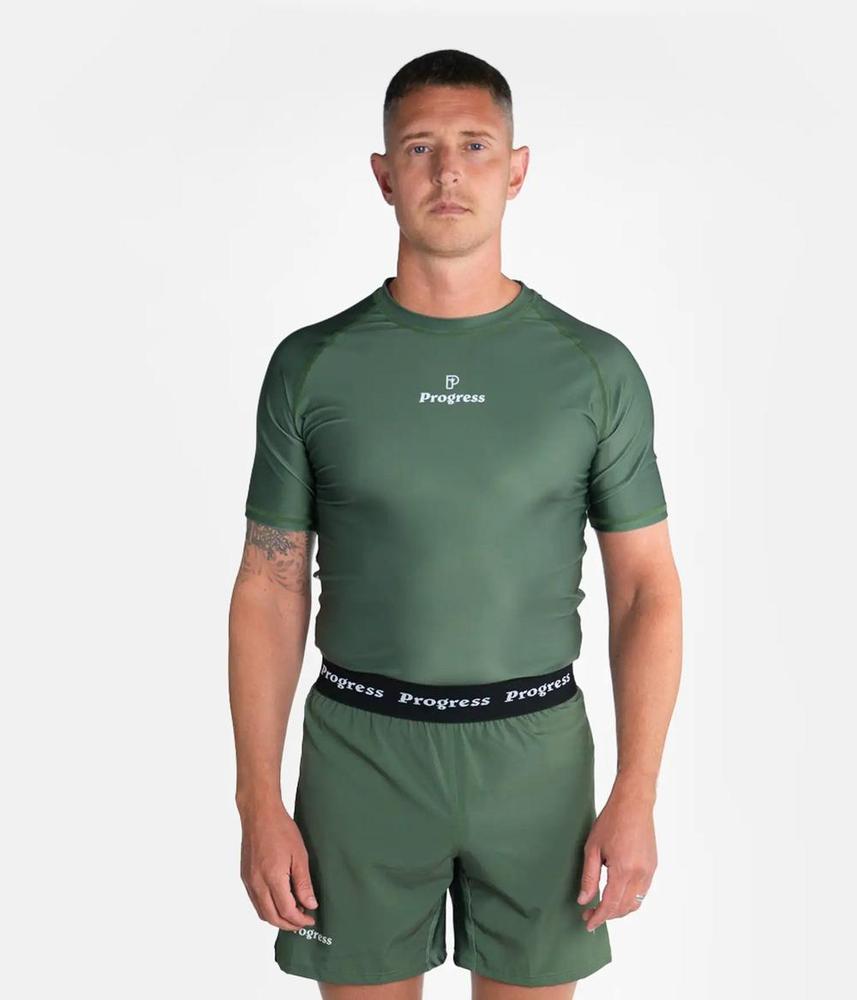 Progress Academy Short Sleeve BJJ Rash Guard Khaki