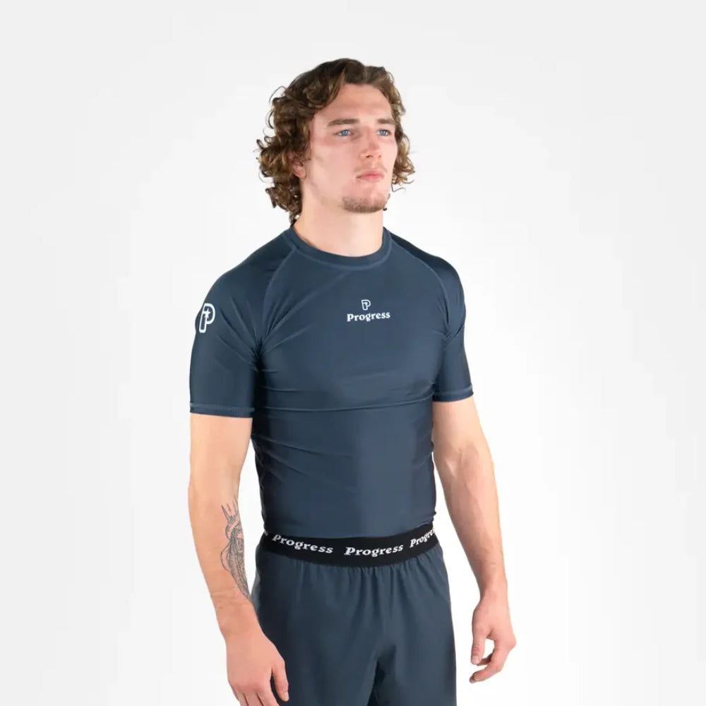 Progress Academy Short Sleeve BJJ Rash Guard - Petroleum-Progress BJJ