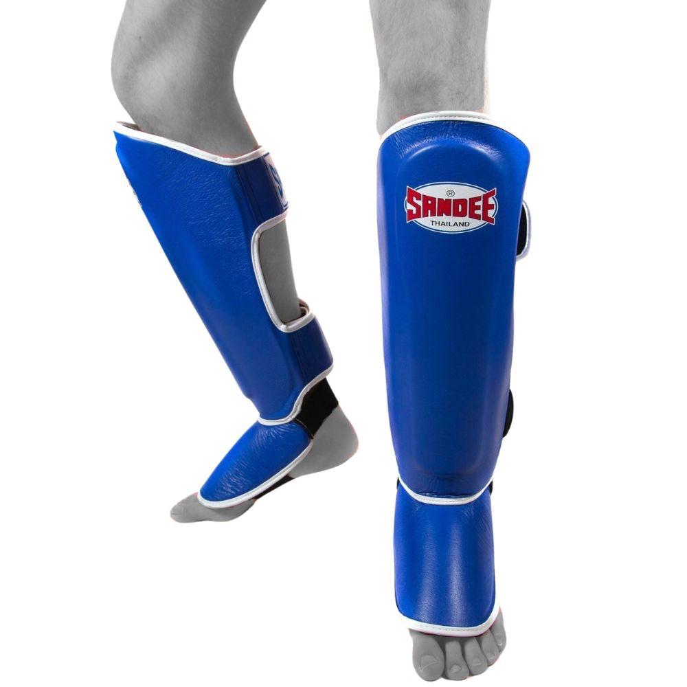 Sandee Authentic Leather Shin Guards - Blue/White