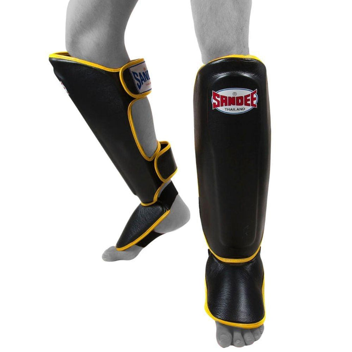 Sandee Authentic Leather Shin Guards - Black/Yellow